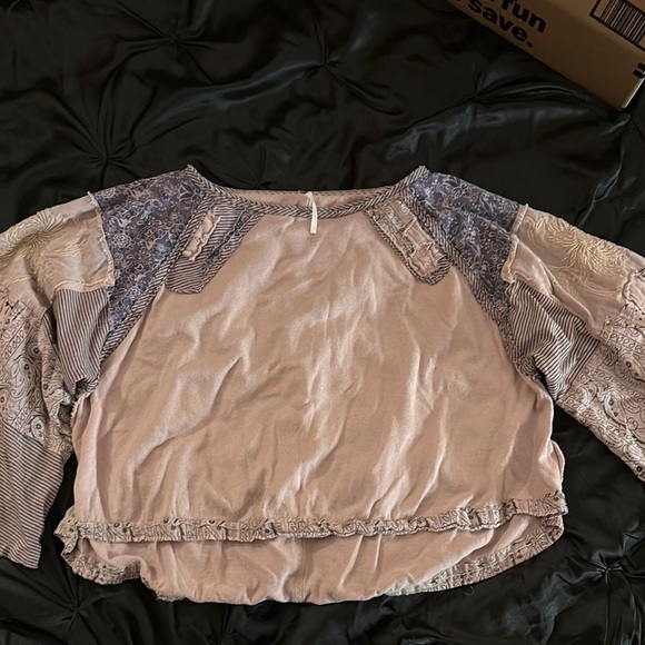 Bohemian Patchwork Top in Beige and Blue - Picture 6 of 15